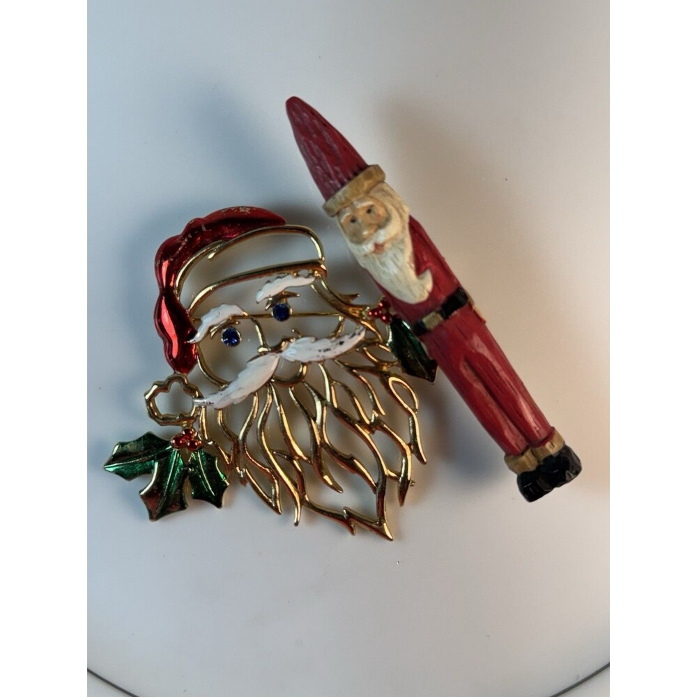 Vintage Christmas Santa Brooch Lot JJ Jonette Jewelry Signed Openwork Pencil Pin